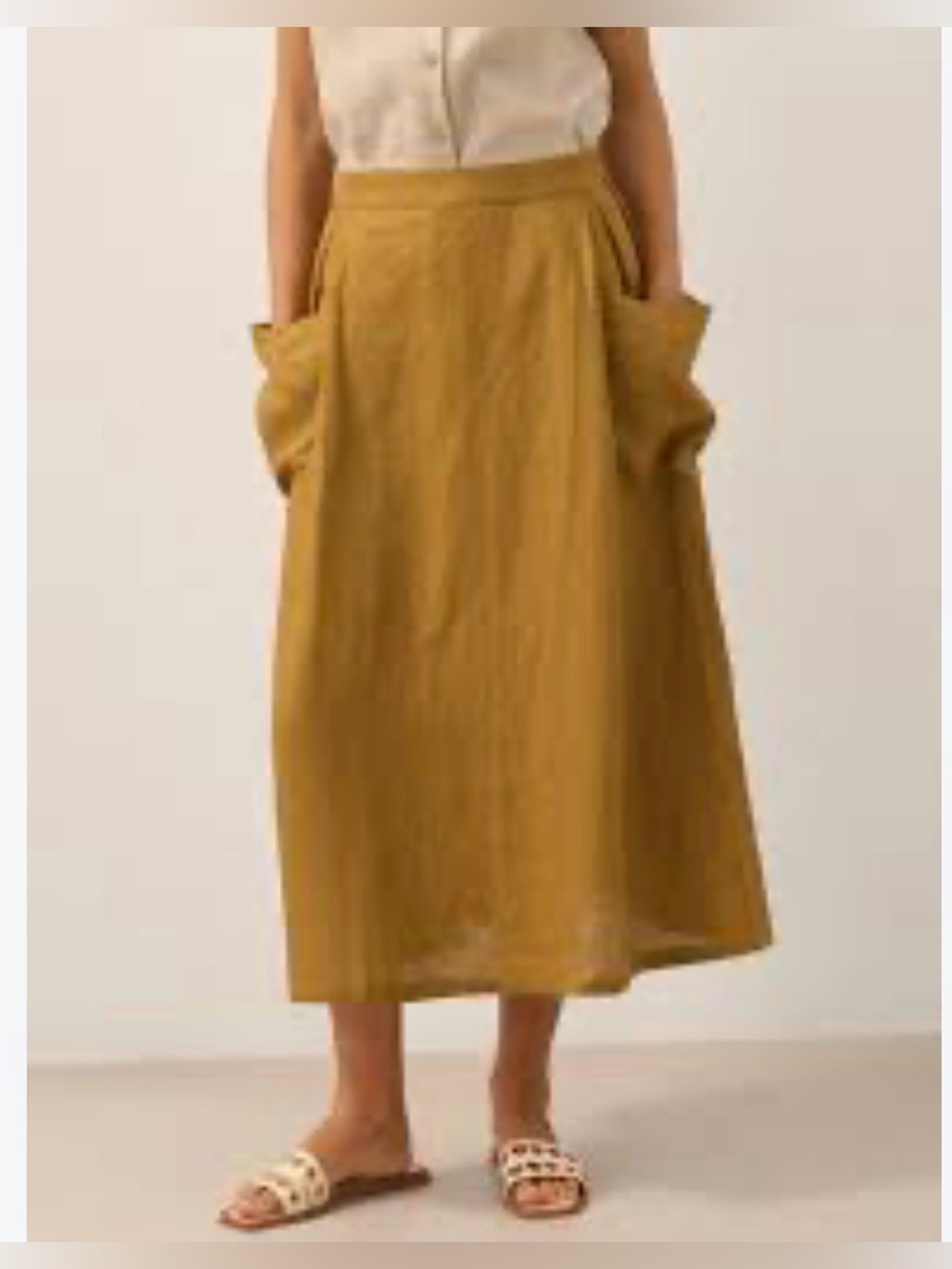 Lintico Linen Cotton  Mustard Yellow  Pockets Elastic Waist Skirt Large Boho